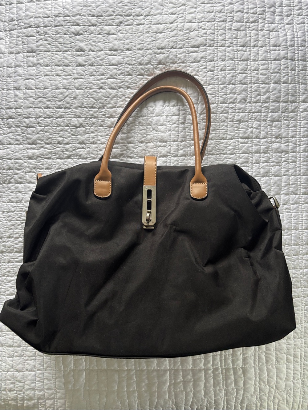 Black Tote Bag with Tan Handles